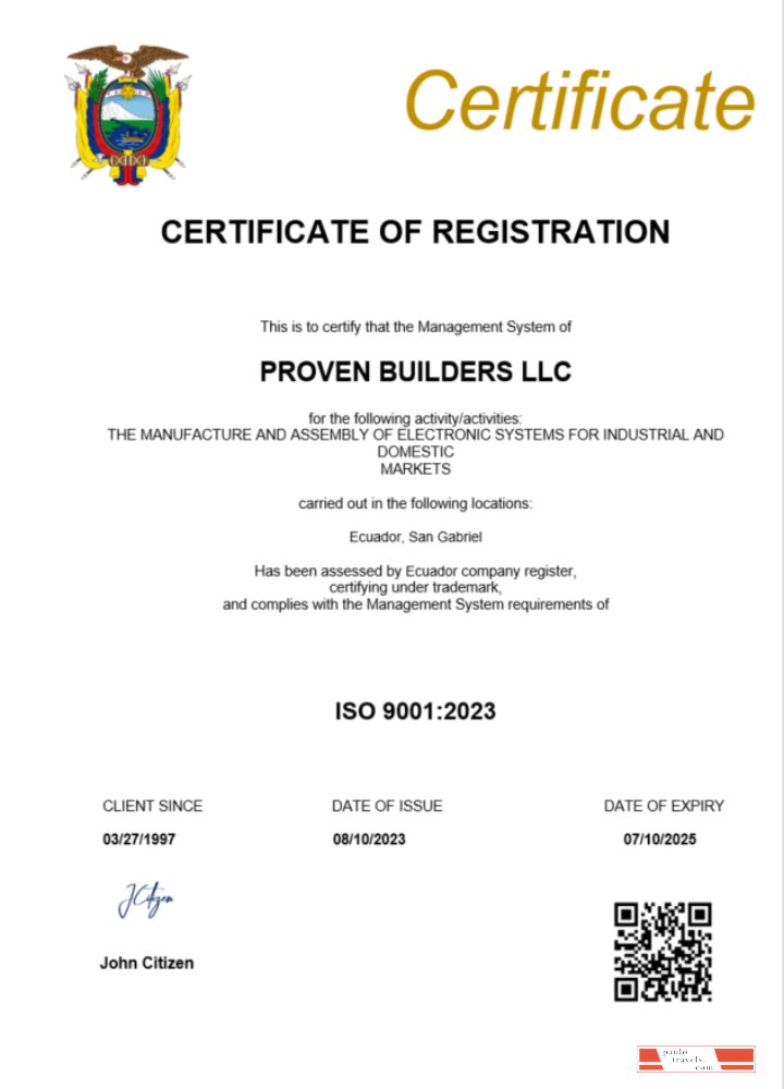 Ecuador certificate of registration Word and PDF template